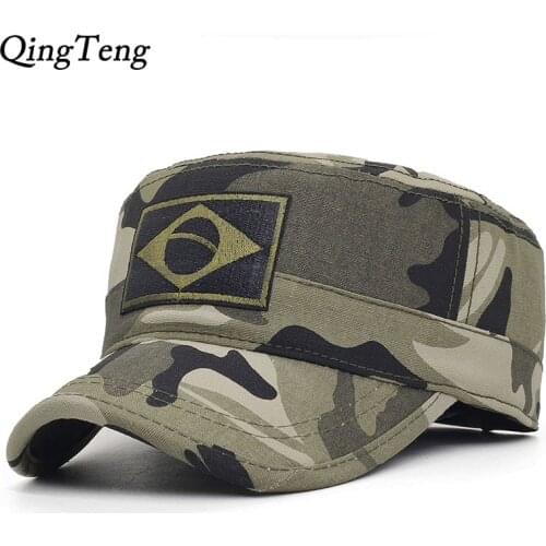 Men Tactical Camo Military Hats Embroidery Brazil Flag Flat Cap Team Male Baseball Caps Army Force Jungle Hunting Cap