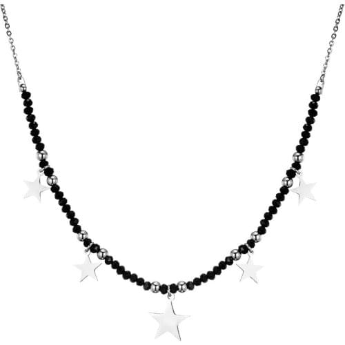 Stainless Steel Small Star Charms Necklace For Women Black Crystal Chains Choker Short Necklace Bijoux Fashion Jewelry Gift 2021