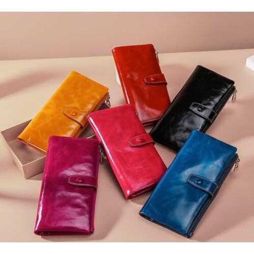 OUSSON Multi-Color Fashionable Casual Large Capacity Cash And Card Bag Soft Leather Women Long Wallet