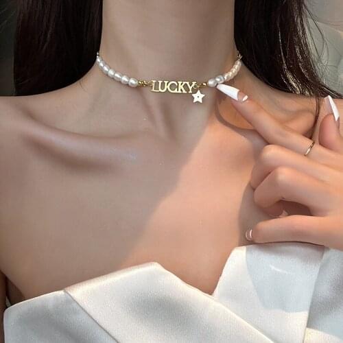 Necklace for Women Fashion Letter Pearl Necklace Female Wild Personality Clavicle Chain Jewelry Necklace Chain Around The Neck