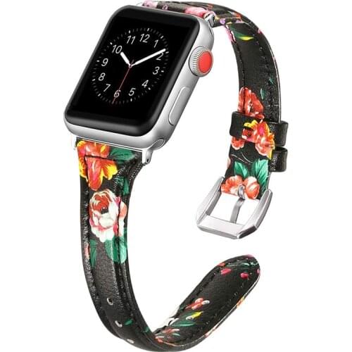 Leather Sport Strap For Apple Watch Band 44mm 40mm 42mm 38mm series 5 4 3 2 1 Printed Floral Bracelet Band For iwatch accessory