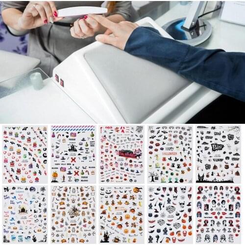 1pc Self-Adhesive Nail Art Stickers No Glue Required DIY Halloween Manicure Pumpkin Skull Tips Decorative Decals