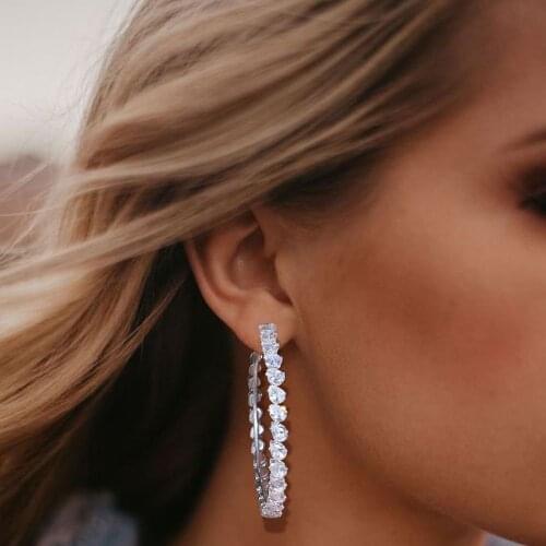 Sexy Luxury Crystal Zircon Ladies Earrings Jewelry Fashion Stage Street Shot Personality Shiny Ear Circle Jewelry Accessories