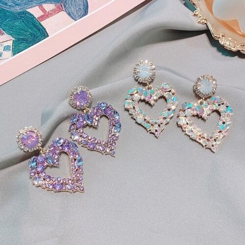 Korean Fashion Hollow Crystal Heart Earrings Rhinestone Long dangle Earrings for Women luxury jewelry