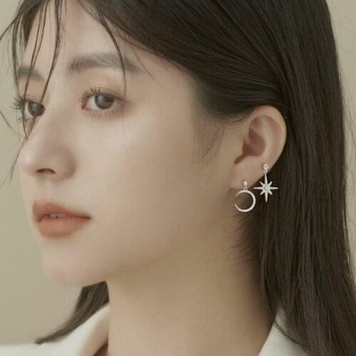 Shiny Star Moon Pendants Drop Earrrings for Ladies Simulated Pearl Earrings Small Trendy Ear Jewelry for Women pendientes mujer