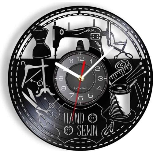 Sewing Tools Inspired Sewing Machine Vinyl Record Wall Clock Workshop Tailor Art Craft Room Decor Wall Watch Seamstress Gift