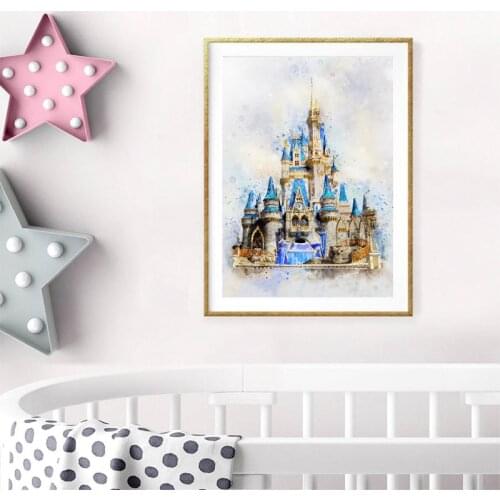 Fairy Princess Beauty Magic Castle Watercolor Print Nursery Wall Art Canvas Painting Nordic Poster Girl Kids Room Decor