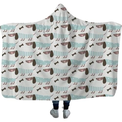 Dachshund 3D Printing Throw Hooded Blanket Wearable Warm Fleece Bedding Office Quilts Soft Adults Travel 07