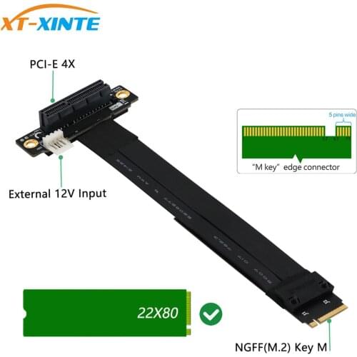 XT-XINTE PCIe x4 3.0 Extension Cable PCI Express 4x To M.2 NVMe M Key 2280 Riser Card Gen3.0 Extender Line cord 32G/bps