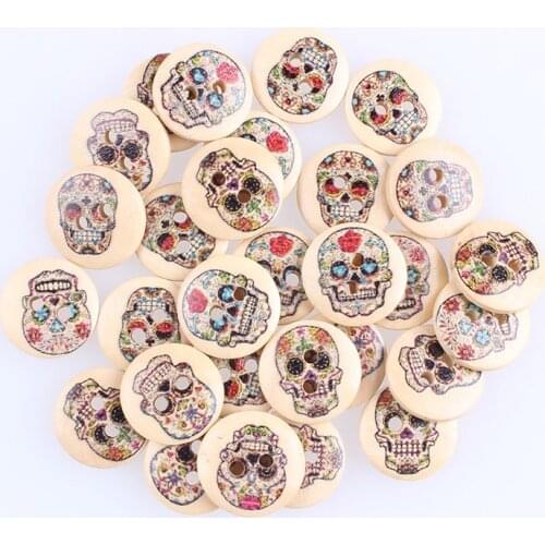 Skull Wooden Mixed Buttons for Handwork for Clothing Scrapbooking Crafts DIY Clothing Sewing Accessories Button Decorations E