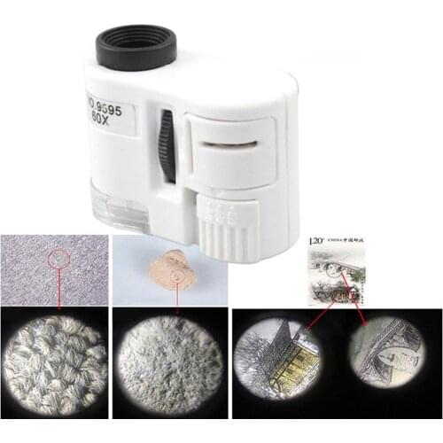 1Pcs 60X Microscope LED Light Purple Light Zoom Microscope Magnify Lens Bright Led Light Acrylic Optical Lens