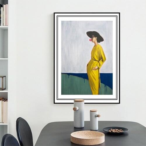 Vintage Woman with Yellow Suit Canvas Poster Nordic Feature Wall Art Print Painting for Living Room Decoration Picture