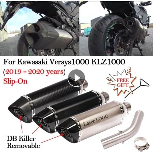 Slip-On For Kawasaki Versys 1000 SE KLZ1000 C D 2019 2020 Motorcycle Exhaust Carbon Muffler DB Killer Ecsape Moto Mid Link Pipe