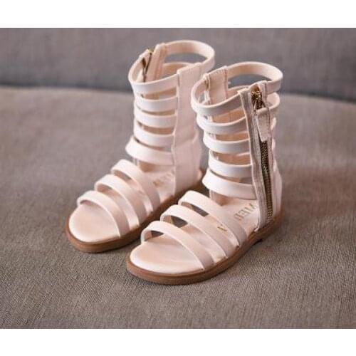 2019 Girls Roman Open Toe High Boots New Summer Girls Gladiator Sandals Pu Leather Children Fashion Sandals A599