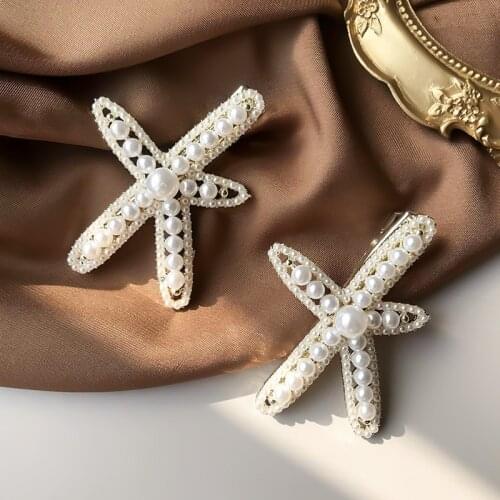 Hair Clips for Women Fashion Elegant Starfish Pearl Hair Pin Crystal Geometric Light Luxury Sporty Hair Clips Jewelry Wholesale