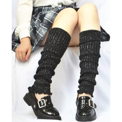 Lady jk Knee-length Bright Silver Silk Sock Cool Goth Lurex Women Hipster Leg Warmer 2020 Autumn Spring Black Red Coffee Purple