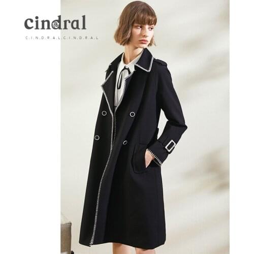 Spring 2021 New Black Windbreaker Womens Medium Length Hepburn High End Atmospheric Coat Temperament