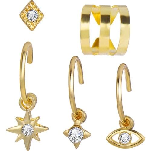 Modyle Fashion Geometric Small Earrings eye Stars Crystal Drop Earrings for Women Ear Cuff Jewelry Punk Earring Set