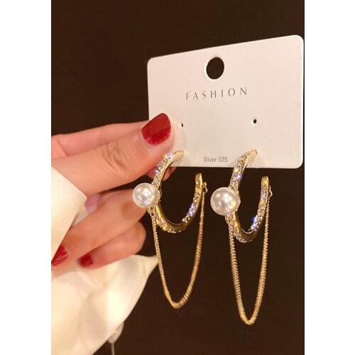 Fashion Brand Delicate Jewelry 14K Gold Plated Pearl Stud Earrings for Women AAA Zircon CZ Geometric Earrings