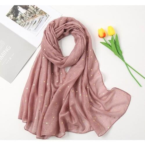 2021 Newest Glitter Cotton Scarf Women Luxury Muslim Fashion Hijab Golden Stars Womens Scarves Foulard Femme Musulman Bandana