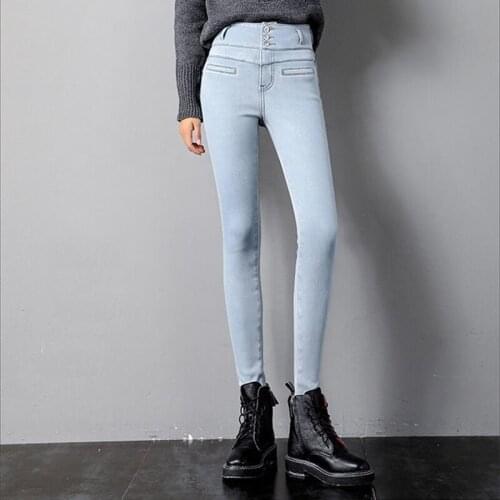 Winter Thick Velvet Women Denim Pencil Pants Fashion All-Match Warm Wash Jeans Oversize Skinny Elastic Plush High Waist Trousers
