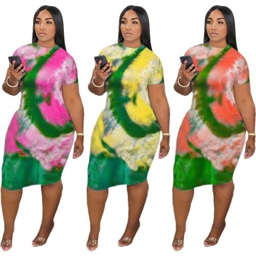 ZKYZWX S-5XL Tie Dye Summer Dress Plus Size Women Clothing Sexy Clubwear Outfits Short Sleeve Birthday Oversized Party Dresses