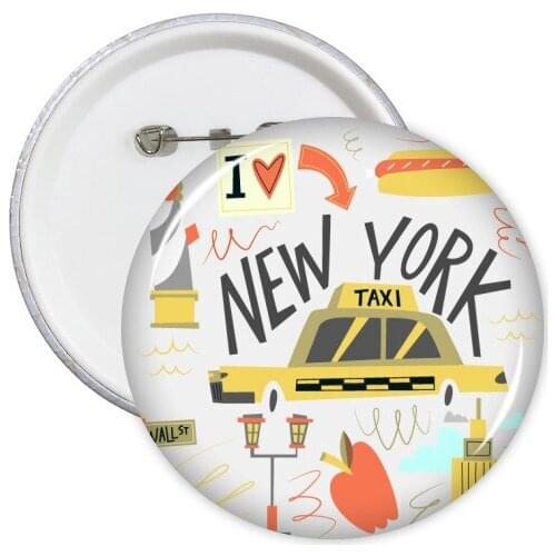 5pcs America New York Taxi Pattern Illistration Round Pin Badge Button Button Clothing Patche Kid Gift Brooche