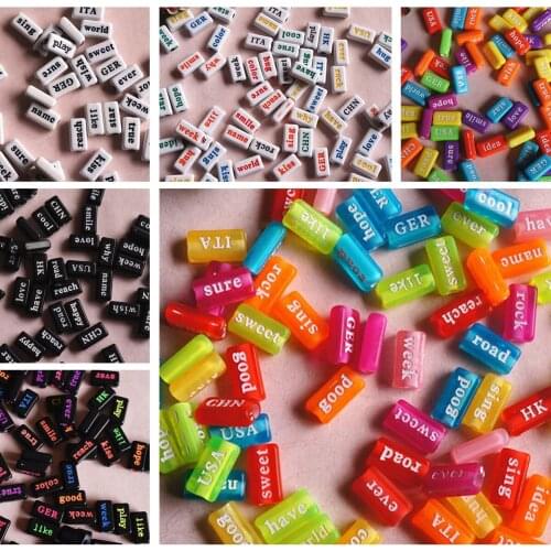 100 Assorted Acrylic Inspirational Word Letter Rectangle Beads 15X8mm Jewelry