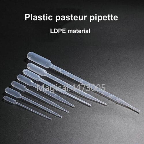 Free Shipping 100pcs 0.2ml/0.5ml/1ml/2ml/3ml/5ml Professional Plastic Pasteur Pipette Transfer Pipette Refillable Makeup Tools