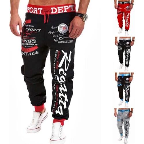 Mens Mid-waist Harem Pants Waist Letter Printed Elastic Cord Loose Footwear Casual Fitness Sports Pants Hip Hop Style Trousers