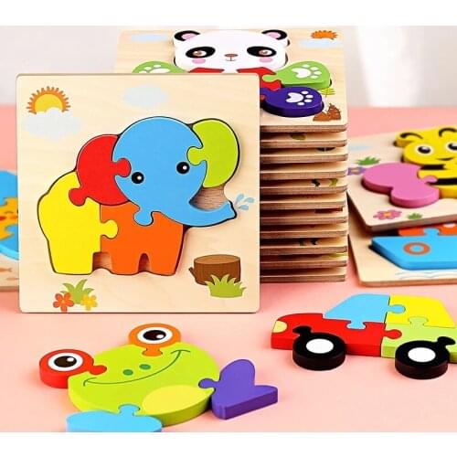 Baby Toys Wooden 3D Puzzle Cartoon Animal Traffic Cognition Intelligence Jigsaw Puzzle Educational Toys for Children Gift