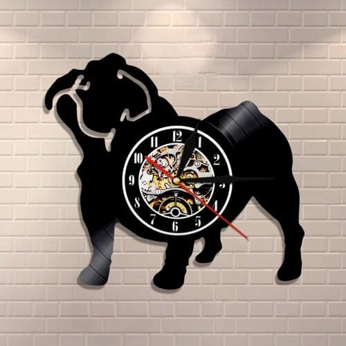 Pet Cute Animal Home Wall Decor French Bulldog Vinyl Record Clock Retro Hanging Clock Watch Handmade Creative Dog Owner Gifts