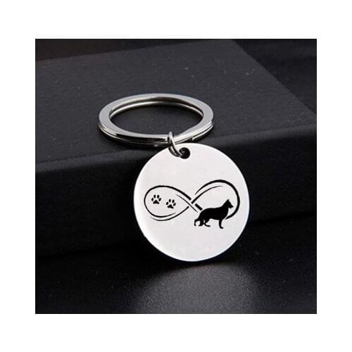 Elfin German Shepherd heartbeat Key Chains Titanium Round Metal German Shepherd heartbeat pet dog Keyrings Jewellery