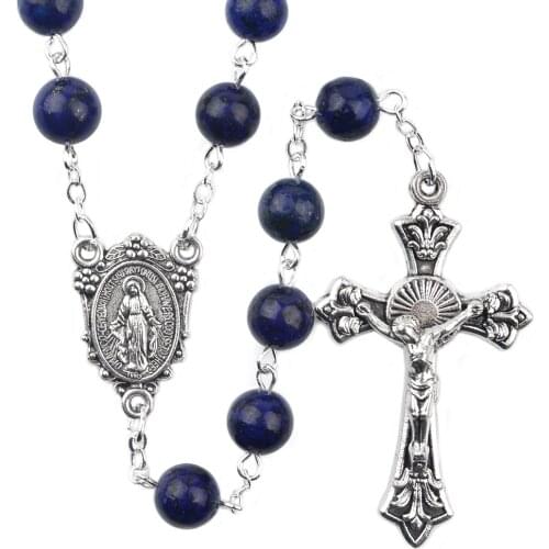 Our Lady of Guadalupe Red Agate 8mm Beads Religious Cross Necklace Catholic Chain Rosary