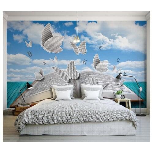 Customized 3d wallpaper 3d tv wallpaper murals Setting wall painting style beautiful butterfly books wall living room wallpaper