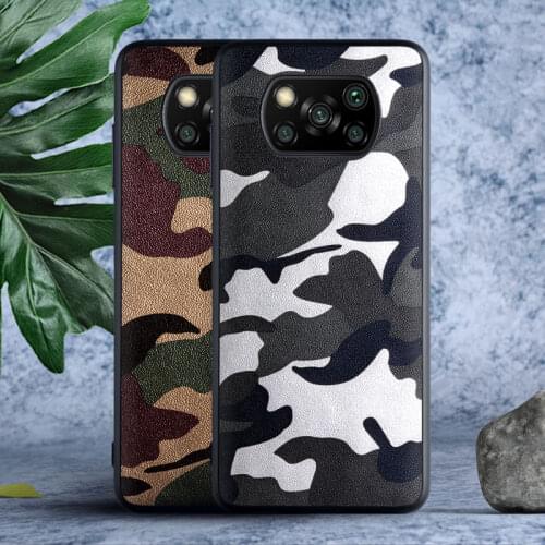 Camouflage leather case for Xiaomi pocophone X3 NFC F2 Pro X2 F1 case cover with TPU+PC 2in1 material