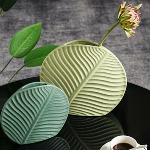 Nordic Ceramic Leaves Vase Decoration Living Room Dried Flower Flower Arrangement Container Creative Office Desktop Decoration
