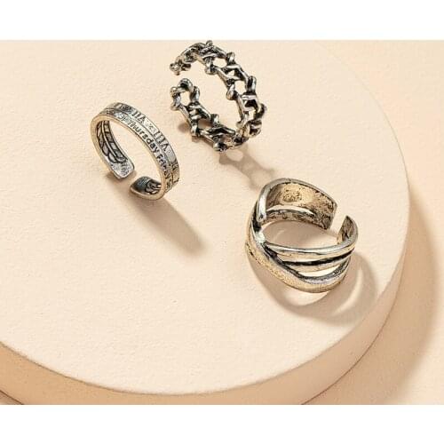 3 Pc/Set 2021 Ins Trendy Punk Hip-hop Feather Sunday Irregular Finger Ring Minimalism Korean Fashion Women Party Jewelry