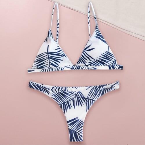 Bikini Set Bra Blue Leaf V Neck High Waisted Swimsuit for Women Sexy Beachwear Bathing Suit Biquini Femme Brazilian Bikini 2021