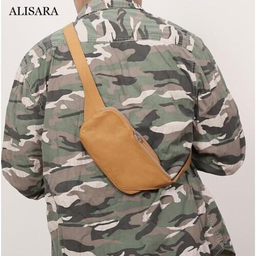 Alisara Women Small Chest Bag First Layer Cow Leather High Quality Youth Mini Waist Pack Casual Storage Cell Phone Bags Unisex