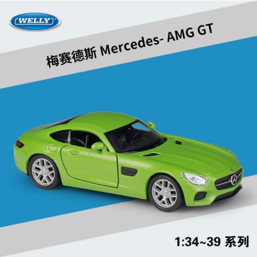 Welly 1:36 Diecast Mercedes AMG GT Green Sport Car High Simulator Alloy Model Car Pull Back Vehicle