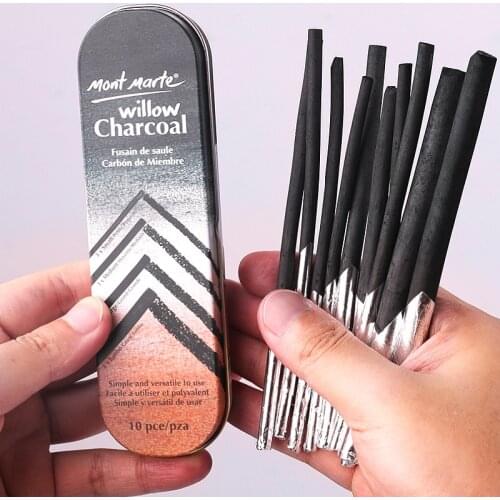 MontMart Willow Charcoal Assorted 10 Sticks Sketch Art Drawing Sketching Charcoal Draw Shading Stick Tool iron box 10pcs