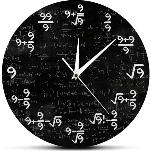 The Nines Math Wall Clock Number 9 Math Modern Clock Wall Watch Math Equation The Clock of 9s Formulas Mathematical Wall Art