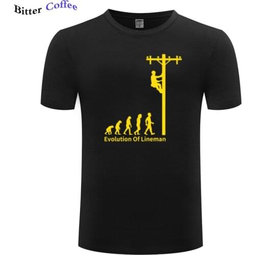 NEW Evolution Of Lineman Print T-Shirt Funny Birthday Gift For Electrician Men Short Sleeve O Neck Cotton Casual TShir Plus size
