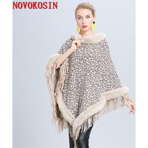 2020 New Autumn Tassel Coat Women Faux Fur Plus Size Sweaters Out Street Poncho Leopard Printed Cape Loose Knitted Pullovers
