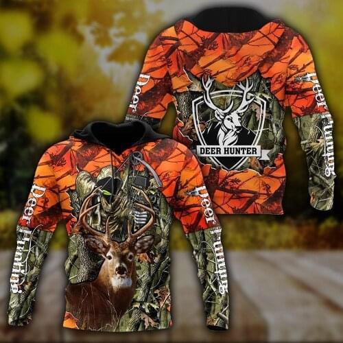 Autumn Fashion Hoodies Hunting Deer Orange Camo 3D Printed Mens Sweatshirt Unisex Zip Pullover Casual Harajuku Streetwear DW0375