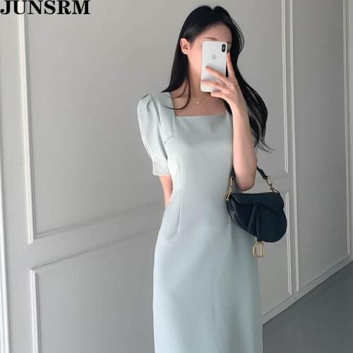 Sexy Square Collar Bag Hip Dress Female Summer 2020 New Puff Sleeve Midi Vestidos Femme Fashion Party Night Collect Waist Dress