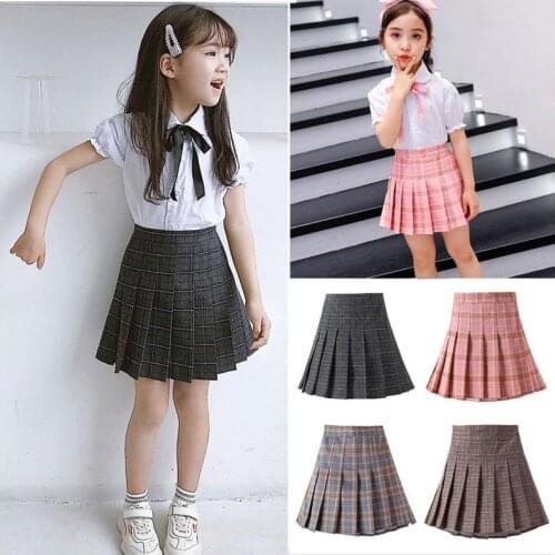 Girls High Waist Pleated Skirts Kawaii Harajuku Skirts Children Girls Lolita A-line Skirt Large Size Preppy School Uniform