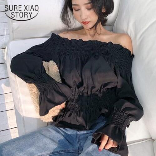 Casual Long Sleeve Flare Sleeve Women Shirts 2021 New Fashion Slash Neck Cotton Women Blouse and Tops Female Clothing 13307