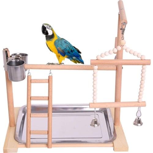 Bird Parakeet Cage Decor Budgie Stand with Feeder Seed Cups Ladder Hanging Swing Chew Conure Macaw Cockatiel Finch Small Animals